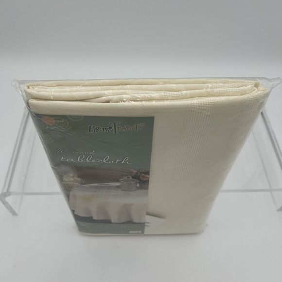NOS - 70" Round Bone HomeTrends Satin Stripe Visa Tablecloth 5913RD7 - Picture 4 of 9
